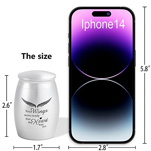 Image of Small Silver Metal Cremation Urn for Human or Pet Ashes | 2.7Inch Mini Urns for Human Ashes Adult Male /Female with Angel Wings
