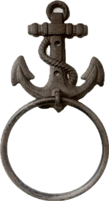 Miniatura 2 de Comfy Hour Anillo de toalla de anclaje sólido de hierro fundido antiguo y vintage Ocean Collection, envejecido a la antigua, para colgar toallas,