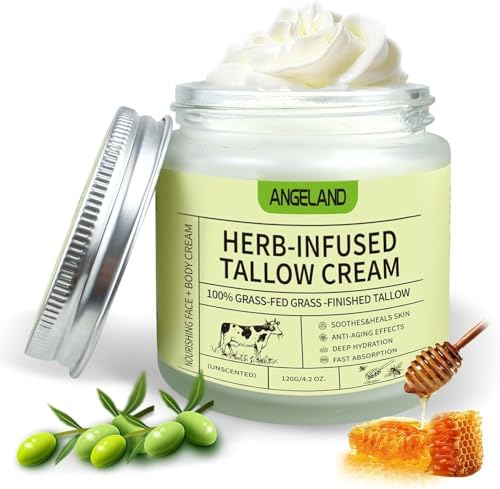 Sebo de Res para la Piel, Beef Tallow Cream 120g, Orgánico Bálsamo de Sebo y Miel, 100% Sebo de Res Alimentado con Pasto, Hidratación Profunda para Rostro y Cuerpo, Sin Fragancia, Absorción Rápida