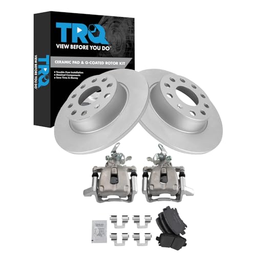 Image of TRQ Rear Brake Pad and Rotor Set Ceramic G Coated Rotors Calipers Compatible with 2010 Volkswagen Golf Jetta