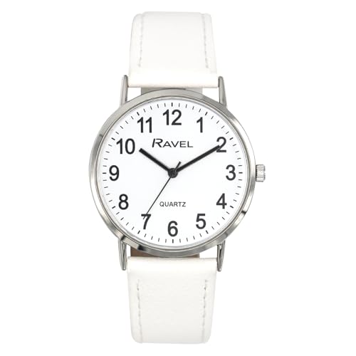 Ravel - Unisex Classic Everyday Watch with Modern Numbers - Analogue Quartz - R0129.24.1 - White/Silver Tone/White Dial with Numbers