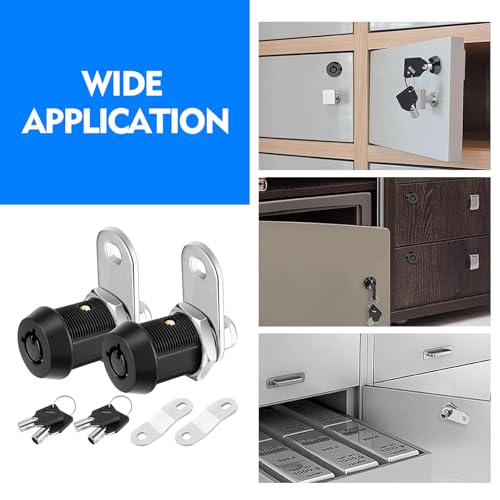 Image of 2 PCS Car Tubular Cam Lock, 7 /8 inch CM1923-BK 42 Straight + 50 Bend Heavy Duty Pin Tumbler Lock, RV Compartment Storage Lock Replacement with Key, Universal for Most Cars (Black)