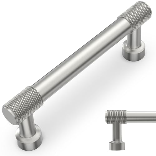 BUKOBYHE 10 Pack 3.75Inch(96mm) Brushed Satin Nickel Kitchen Cabinet Handles Knurled Cabinet Pulls Drawer Pulls Kitchen Hardware