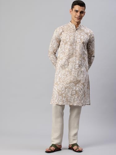 Image of Majestic Man Men's Cotton Regular Fit Ethnic Motifs Printed Long Kurta