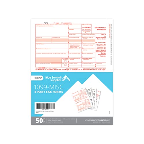 1099 Misc Forms 2022, 5 Part Tax Forms Kit, 50 Vendor Kit Of Laser Forms, Compatible With Quickbooks And Accounting Software #TOP5