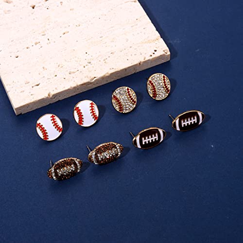 Rhinestone Baseball Softball Stud Earrings for Women, Sparkly Crystal CZ Basketball Football Volleyball Soccer Earrings, Enamel Hypoallergenic Round Stud Earrings Sport Lover Holiday Party Game Jewelry for Women4