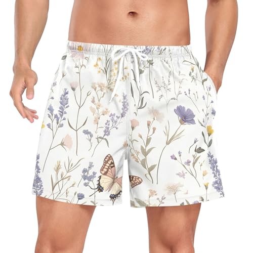 xigua Vintage Wildflowers Mens Swim Trunks with Liner, 5 inch Quick Dry Mens Boardshorts for Beach
