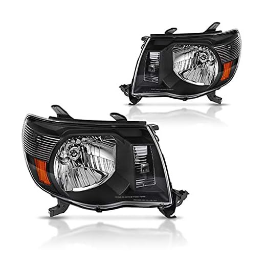 GOHATI Replacement Headlights Assembly GTYTC05-G2 for 2005-2011 Tocama Pickup with Black Housing Amber Reflector Clear Lens OE Style Headlamps for Driver and Passenger Side OE 81150-04163 81110-04163