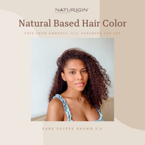 Naturigin Dark Coffee Brown Hair Dye 3.0 - Permanent Hair Color 100% Grey Coverage - Certified Organic Natural Ingredients, Deeply Nourishes The Hair - Ammonia Free, Vegan, Long Lasting Results #TOP4