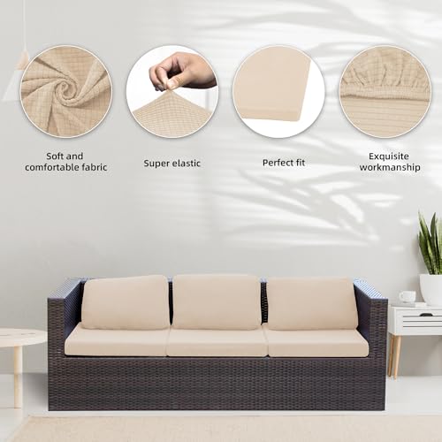 Image of BIETYONE Patio Cushion Covers Outdoor Cushion Covers,Super Elastic Cushion Covers Replacement, Suitable for Outdoor Sofa Patio Couch Cover Replacement (8Pcs,Beige,Cover Only)