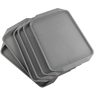 Ordate Set of 6 Plastic Fast Food Trays, Grey Serving Trays