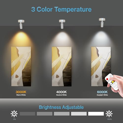 Image of Olafus LED Wireless Spotlight Indoor, Rechargeable Battery Uplighting Indoor with Remote & Timer, 3CCT Picture Lights for Wall, Mini Art Accent Light for Plants, Artwork, Painting, White