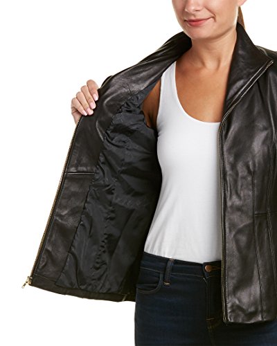 Cole Haan Women's Leather Wing Collared Jacket, Black, Xx-Large #TOP2