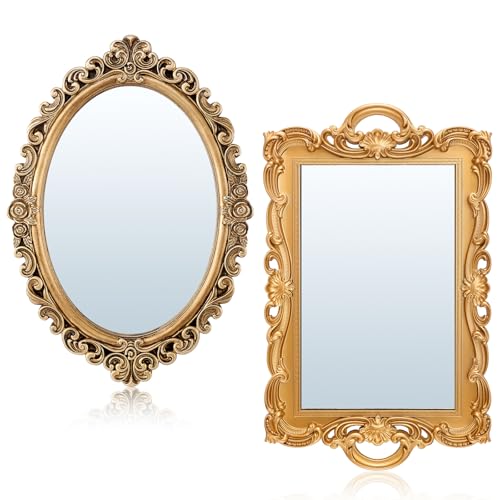 2 Pcs Vintage Decorative Gold Mirror Set Including 12. 6