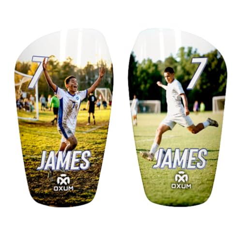 Oxum Sport - Espinilleras de Fútbol Personalizadas para Niños y Adultos - Personaliza con tu Foto, Número y Nombre -Bolsita para espinilleras de Regalo - Gama One Gilds