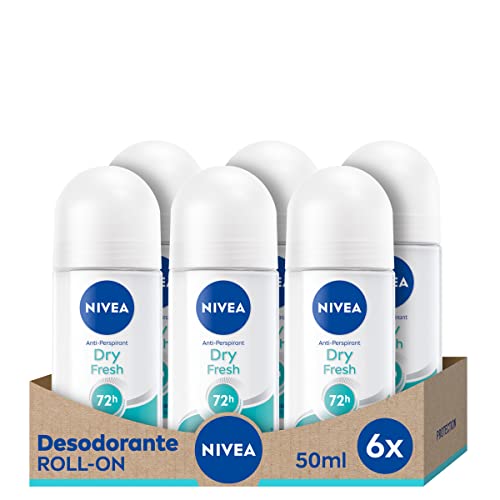 NIVEA Dry Comfort Fresh Roll-on pack de 6 (6 x 50 ml), desodorante antitranspirante con protección 72 h, desodorante roll-on de cuidado femenino testado en la vida real