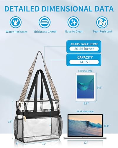 Image of Paxiland Clear Bag for Stadium Events 12x6x12 inches, Clear Tote Bag with Reinforced Strap, Clear HandBag for Sports Concert