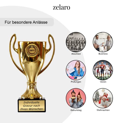 Zelaro Pokal in Gold mit Wunschtext - Trophäe für Kinder - Henkelpokal als Geschenk für Frauen und Männer mit Embleme DREI Größen (19cm) – Bild 6