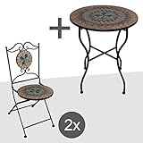 Attraktives Design durch Mosaik-Ornamente auf Tischplatte, Sitz- und Rückenfläche