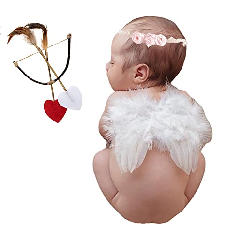 Image of Cupid Outfits Feather Angel Wings Headband Arrows Bow Set Photography Props Angel Outfit