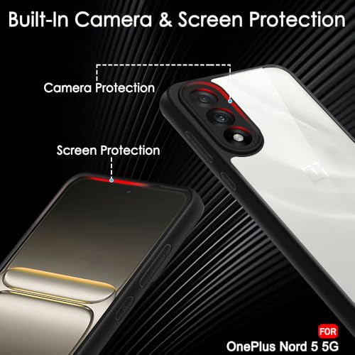 Image of TheGiftKart Hybrid Shockproof Back Cover Case for OnePlus Nord 5 5G | Camera Protection Module | Hard Back Cover Case for OnePlus Nord 5 5G (PC & TPU, Transparent Clear Back, Black Sides)