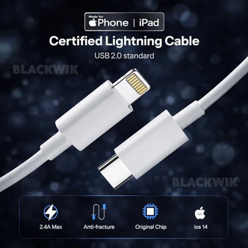 Image of Blackwik 30W Type C to Lightning Fast Charging Cable with High-Speed Data Transfer Compatible with iPhone 14 /14 Pro /14 Pro Max /13 /13 Pro /13 Pro Max /12 /11 /XR /XS /X /8