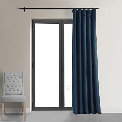 HPD Half Price Drapes Signature Velvet Thermal Blackout Curtains for Living Room 120 Inch Long (1 Panel) Rod Pocket Insulated Blackout Curtains for Bedroom Window Curtains, 50W x 120L, Midnight Blue