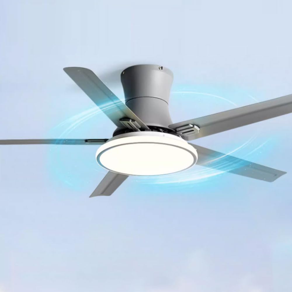 SXDMOUBK Nordic Metal Fan Light Remote 3 Speed Timing Ceiling Fan With LED Light Silent Indoor Ceiling Fan Light With 35CM Lampshade Flush Mount For Bedroom Living Room Restaurant