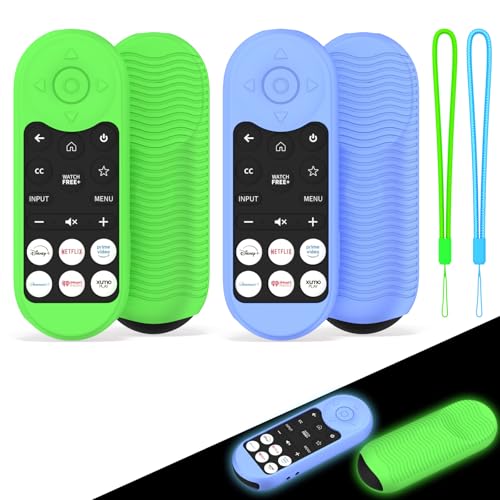 [2 Pack] Remote Cover for Vizio XRT281 Remote Silicone Protective Skin Cover for ONN FHD TV Remote Compatible with VIZIO XRT181 Smart TV Remote w/Lanyard | Glow in The Dark (Blue & Green)