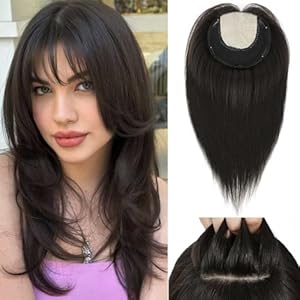 Aimeolyn Hair Toppers for Women Real Human Hair 16inch Hair Toppers for women With Bangs 8x8inch Skin Scalp Big Base Cover Thinning Hair or Hair Loss Top Hair Pieces Wiglets Remy Hair Topper