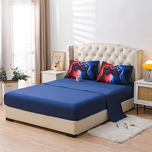 Miniatura 4 de Juego de ropa de cama para jugadores Meeting Story, conjunto de edredón con diseño de rayos y gamepad para niños, botones de acción, decoración