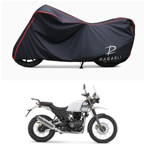 Image of Waterproof Bike Body Cover Compatible for | Royal Enfie Himalayan | Taffeta Fabric, Red Piping Design, Bottom Elastic Fit | Dustproof, Sun UV & Rain Protection for All Bikes