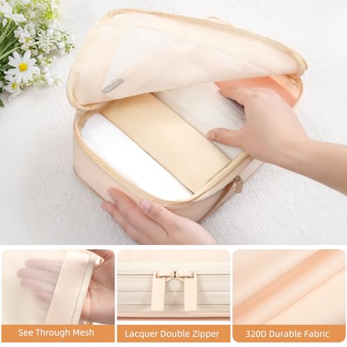 Image of BAGAIL 4 Set /6 Set /8 Set Compression Packing Cubes Travel Accessories Expandable Packing Organizers (Square Mesh, 05-Cream)