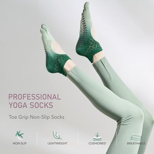 4 Pairs Women’s Non-Slip Yoga Socks, Five-Toe Pilates Socks with Grip for Workout, Jump Rope, Dance, Gym, Barre, Fitness2