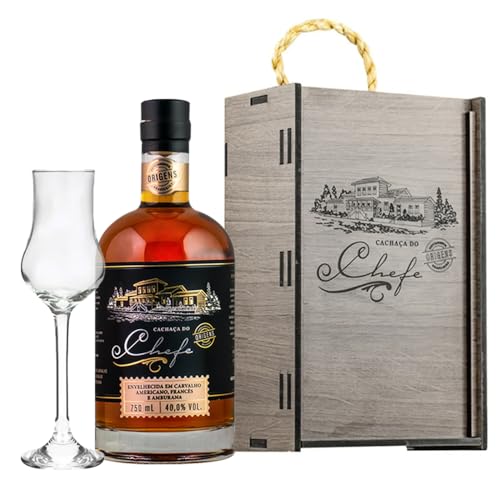 Estojo de Madeira Presente Cachaça do Chefe 700ml c/Taça