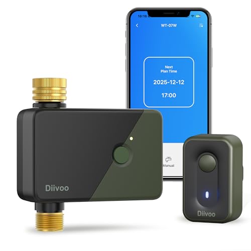 Diivoo Centralina Irrigazione WiFi con Ingresso Uscita in Ottone, Timer Irrigazione è Compatibile con Alexa e Google Home, Temporizzatore Irrigazione per Giardino, Prato