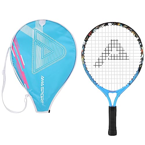 AMA SPORT Kids Tennis Racket for Junior Toddlers Starter Kit 17-25 for Girl Pink and Boy Blue with 420D Nylon Shoulder Strap Bag Graffiti Blue 17