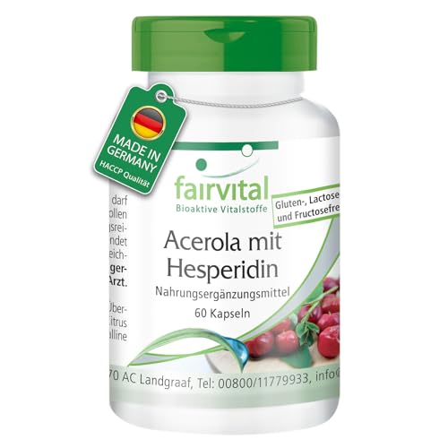 Fairvital Acerola com esperidina - VEGANO - 60 cápsulas, com vitamina C e extrato de semente de toranja - qualidade alemã