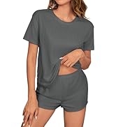 POKWAI Womens Short Sleeve Tops and Shorts Pajama Sets Soft 2 Piece Pjs Sleepwear Sets Ladies Paj...