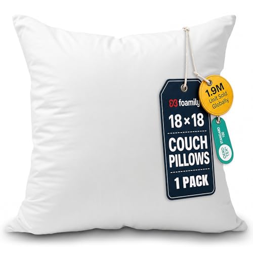 Foamily Couch Pillows Inserts 18x18 Premium Decorative Pillows for Couch, Bed & Living Room, Soft Fluffy Throw Pillow Inserts for Home Decor