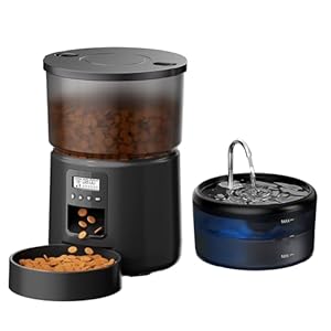 Futterautomat Katze Katzenfutter Automat und Katzenbrunnen: Futterspender Hunde mit Programmierbarem Timer 6 Mahlzeiten pro Tag – 3L Futterspender und 2.4L Trinkbrunnen für Kleine/Mittlere Haustiere