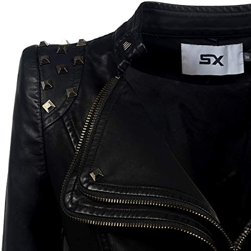 Women's classic Lapel punk rivet leather jacket personality fashion sexy dovetail Motorcycle casual coat4