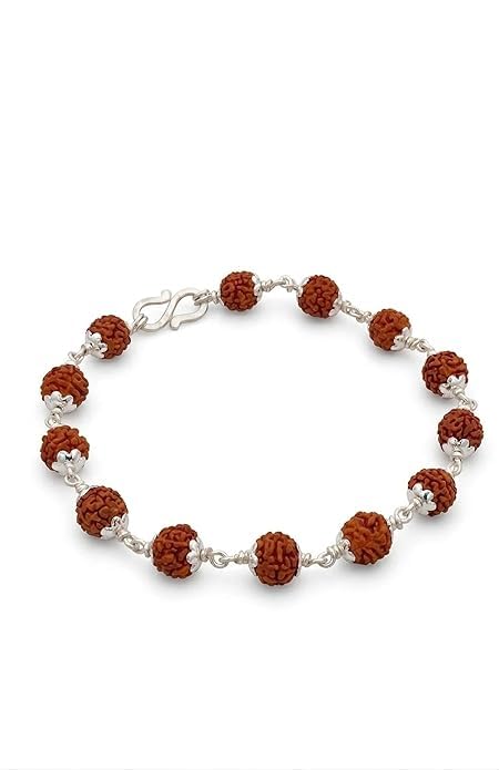 925 Hallmarked Handmade Dual Wire Silver Rudraksha Rakhi for Men & Women with Extension Chain | Bracelet for Brother (6.5 MM Natural Beads) (Brown Colour)-image-30