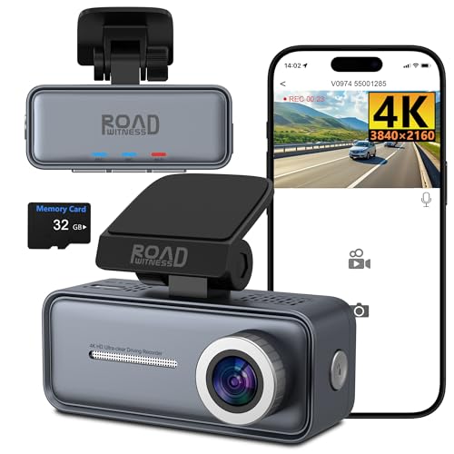 Roadwitness 4K Mini Dash Cam Front, WiFi Car Camera with App, Night Vision, G-Sensor, 24H Parking Monitor, 170° Wide Angle, Voice Control(Upgrade)