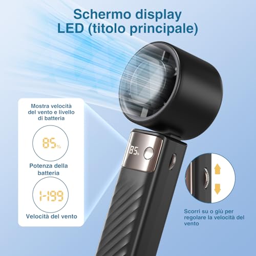 USB Mini Pieghevole Ventilatore - 4000 mAh Ricaricabile Ventilatore Portatile con Cordino, 1-199 Multi-Stadio Controllo Della Velocità Portable Fan per Casa, Ufficio, Estate - Gadget - Immagine 4