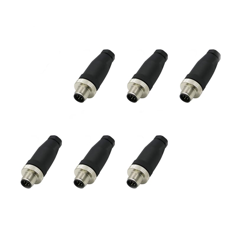 10Pcs M12 5 Pin Male Connector, Straight Field Assembly Wireable Adapter 12mm A Code Industrial Circular Connector IP67 Waterproof Sensor for PG7 Cable Unshiled 60V 4A AC/DC for Electric Bicycles