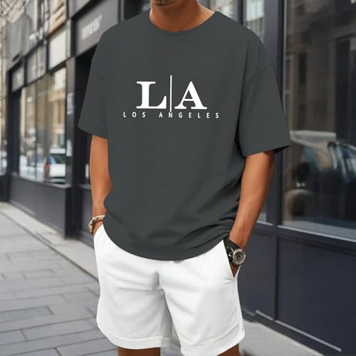 Image of BeWithYou Oversized Graphic Tshirts for Men Vintage Los Angeles Letter Graphic Shirt Baggy Streetwear Tee Casual Cotton Tops