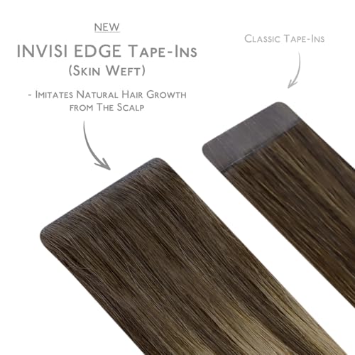Image of WENNALIFE Invisi Edge Tape in Hair Extensions Human Hair | 14 Inch 50g 20pcs Balayage Chocolate Brown to Caramel Blonde Invisi Remy Hair tensions Seamless Injected Tape Ins Straight