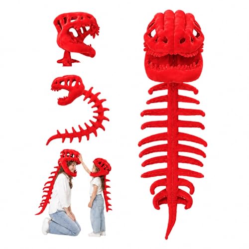 Sachie Black Red Spinosaurus Dinosaur Skeleton Costume Set, 3D Dinosaur Skeleton Headgear Skull Headpiece with Spine Back, Halloween Christmas Cosplay Party Outfit for Kids Adults