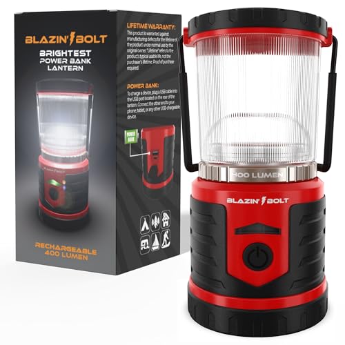 Brightest LED Rechargeable Lantern | Hurricane, Camping, Storm | Power Bank Light | 400 Hour Runtime (400 Lumen, Red)